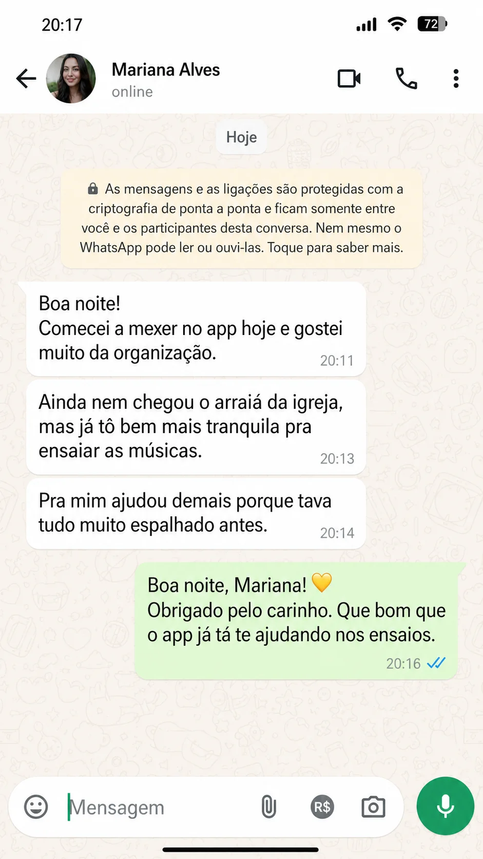 Depoimento no WhatsApp